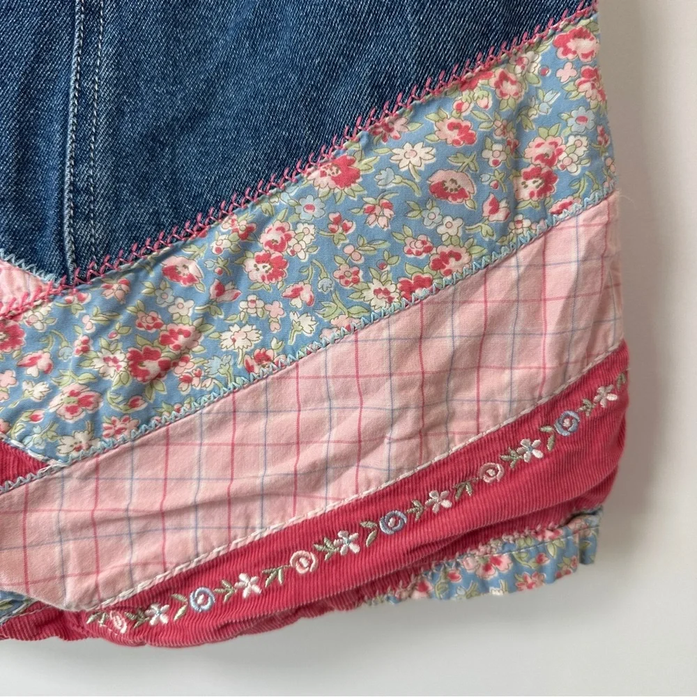 VTG Gymboree‎ Overall Dress Skirtall Denim Mix Fabrics Quilted Floral Girls XL 6